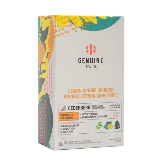 Lemon Ginger Rooibos Biodegradable Plant-based Pyramid Tea Bags Looseleaf Toronto Canada